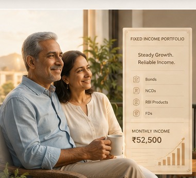 A couple reviewing a fixed-income portfolio and monthly income plan