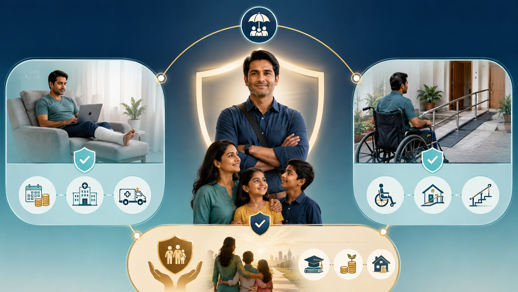 Illustration explaining accident, disability and family income protection