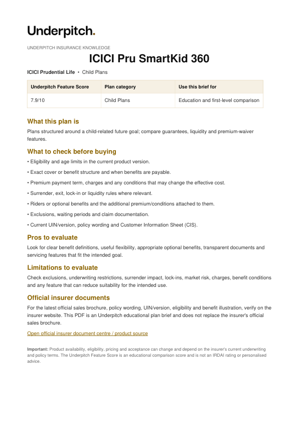 ICICI Pru SmartKid 360 plan cover