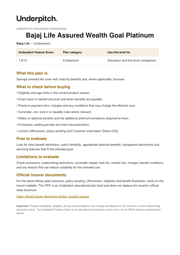 Bajaj Life Assured Wealth Goal Platinum plan cover