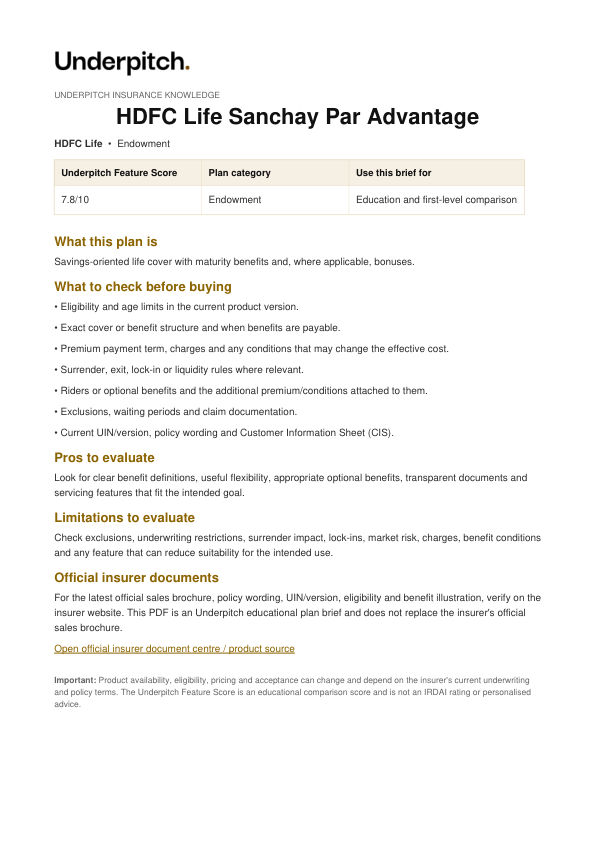HDFC Life Sanchay Par Advantage plan cover