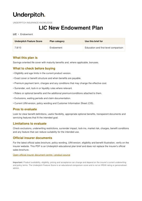LIC New Endowment Plan plan cover