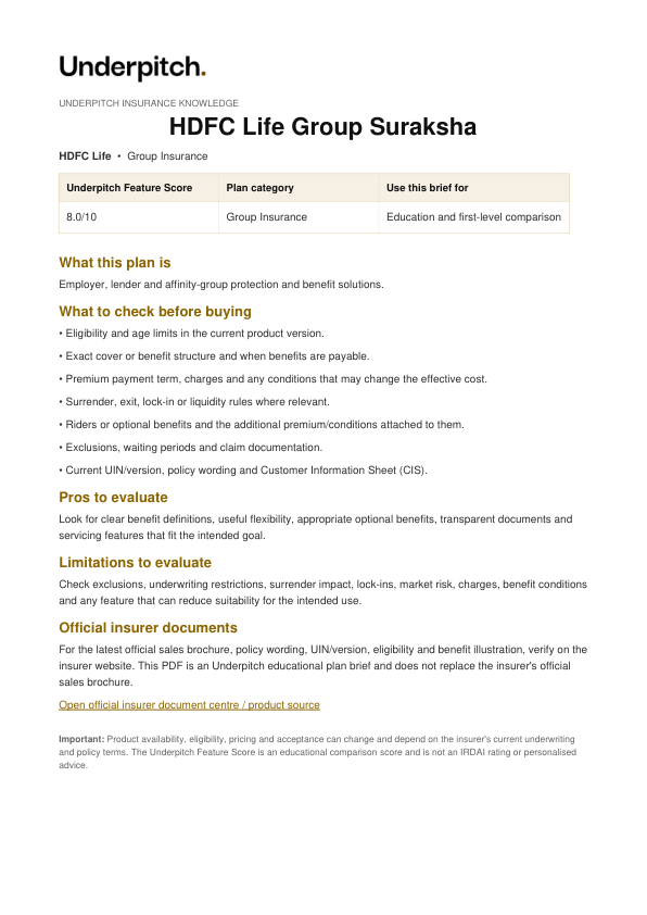 HDFC Life Group Suraksha plan cover