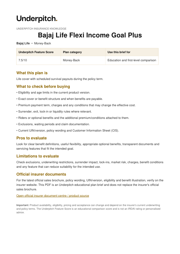Bajaj Life Flexi Income Goal Plus plan cover