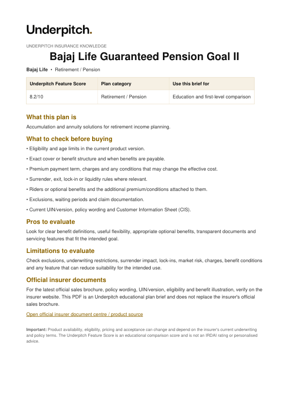 Bajaj Life Guaranteed Pension Goal II plan cover
