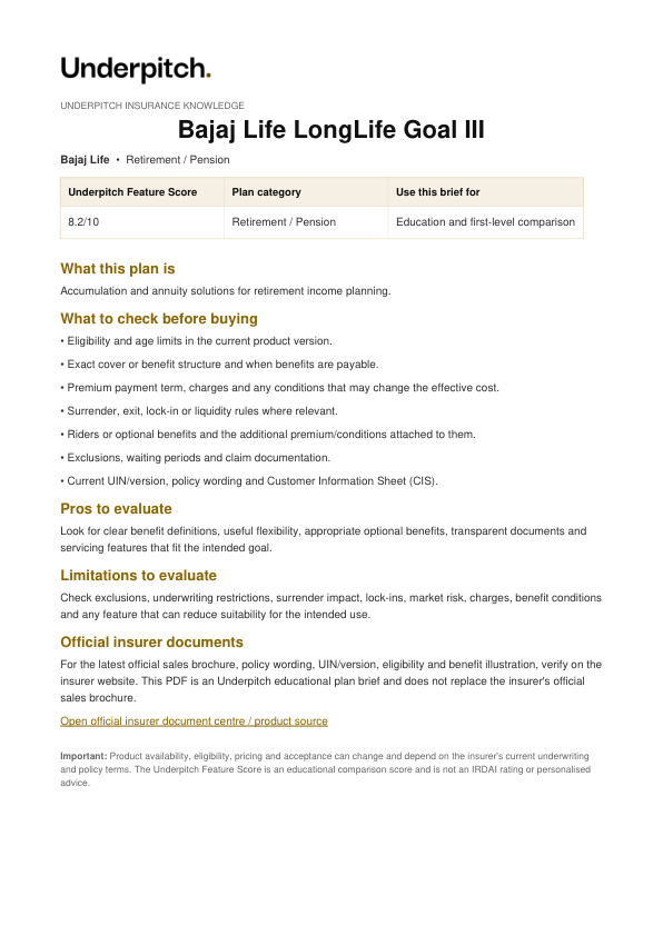 Bajaj Life LongLife Goal III plan cover