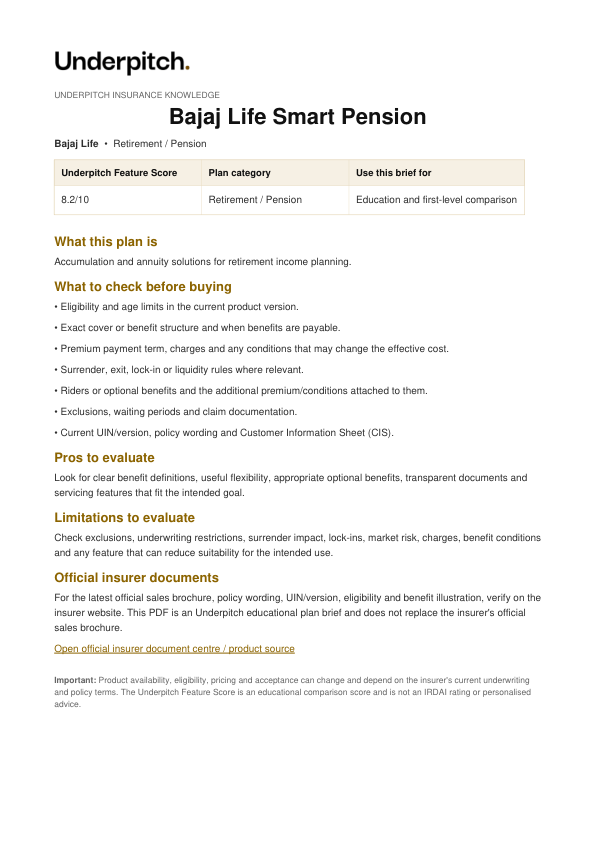 Bajaj Life Smart Pension plan cover