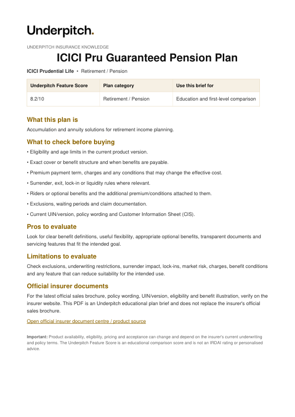 ICICI Pru Guaranteed Pension Plan plan cover