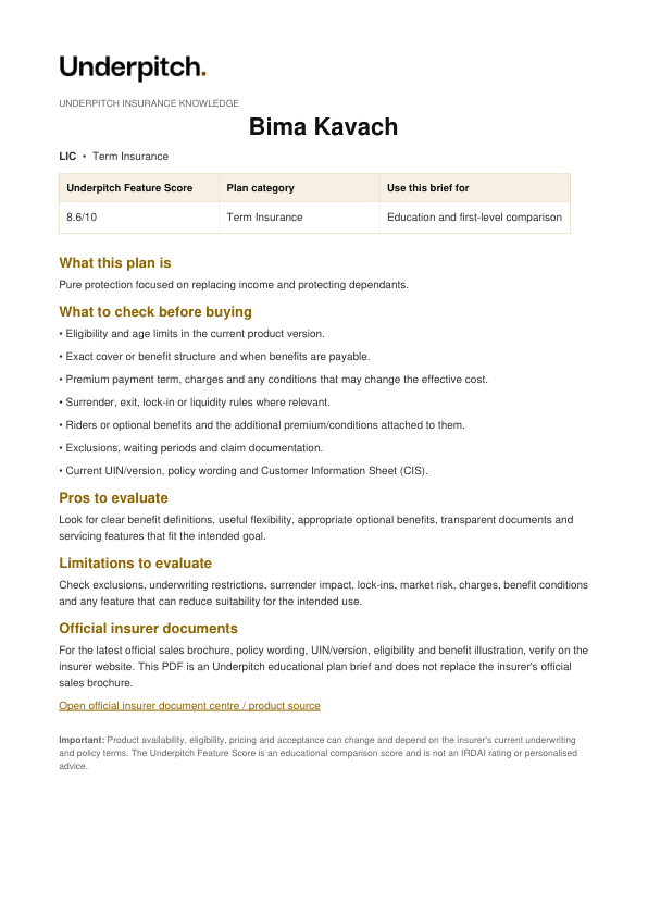 Bima Kavach plan cover