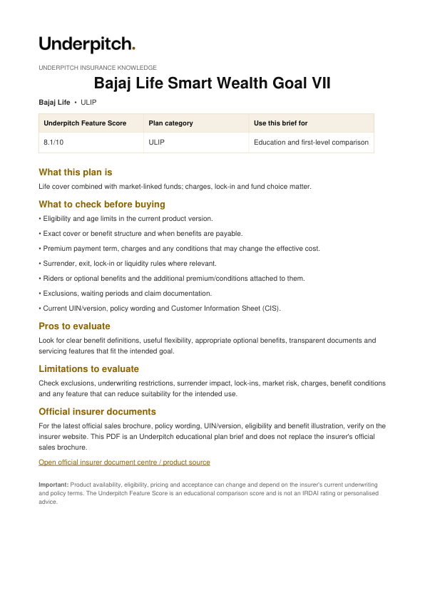 Bajaj Life Smart Wealth Goal VII plan cover