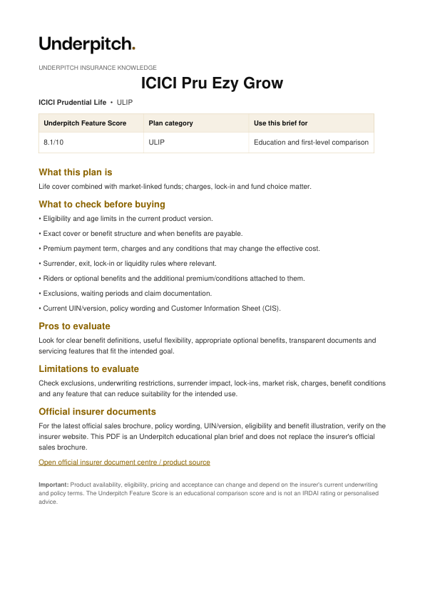 ICICI Pru Ezy Grow plan cover