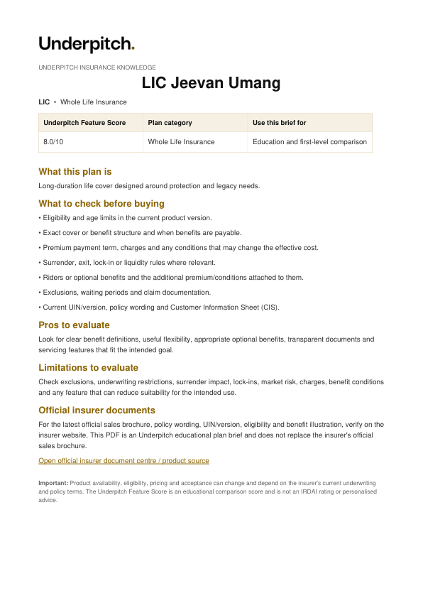 LIC Jeevan Umang plan cover